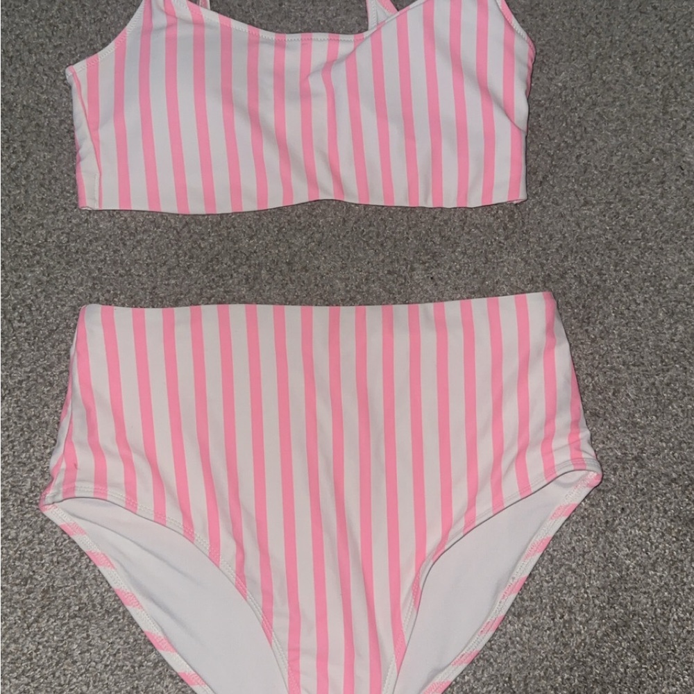 Old Navy Pink and White Striped Bikini